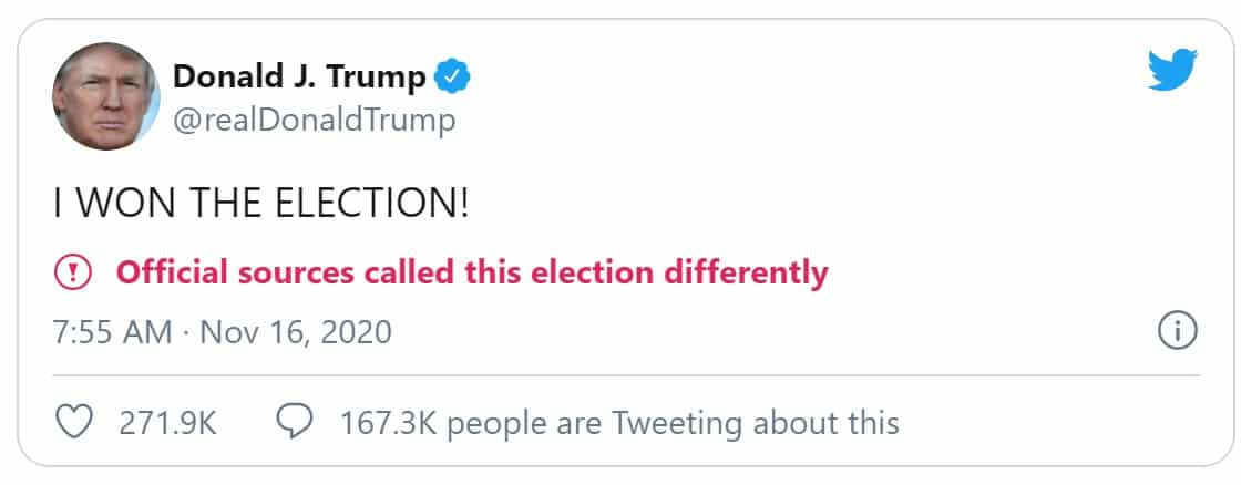 «Я победил на выборах!»: Трамп сообщил в твиттере что выиграл президентские выборы в США